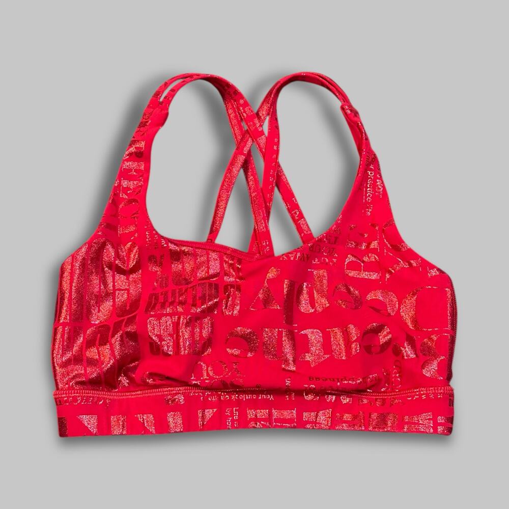 Lululemon Energy Sports Bra Red Foil Script Print – Size S